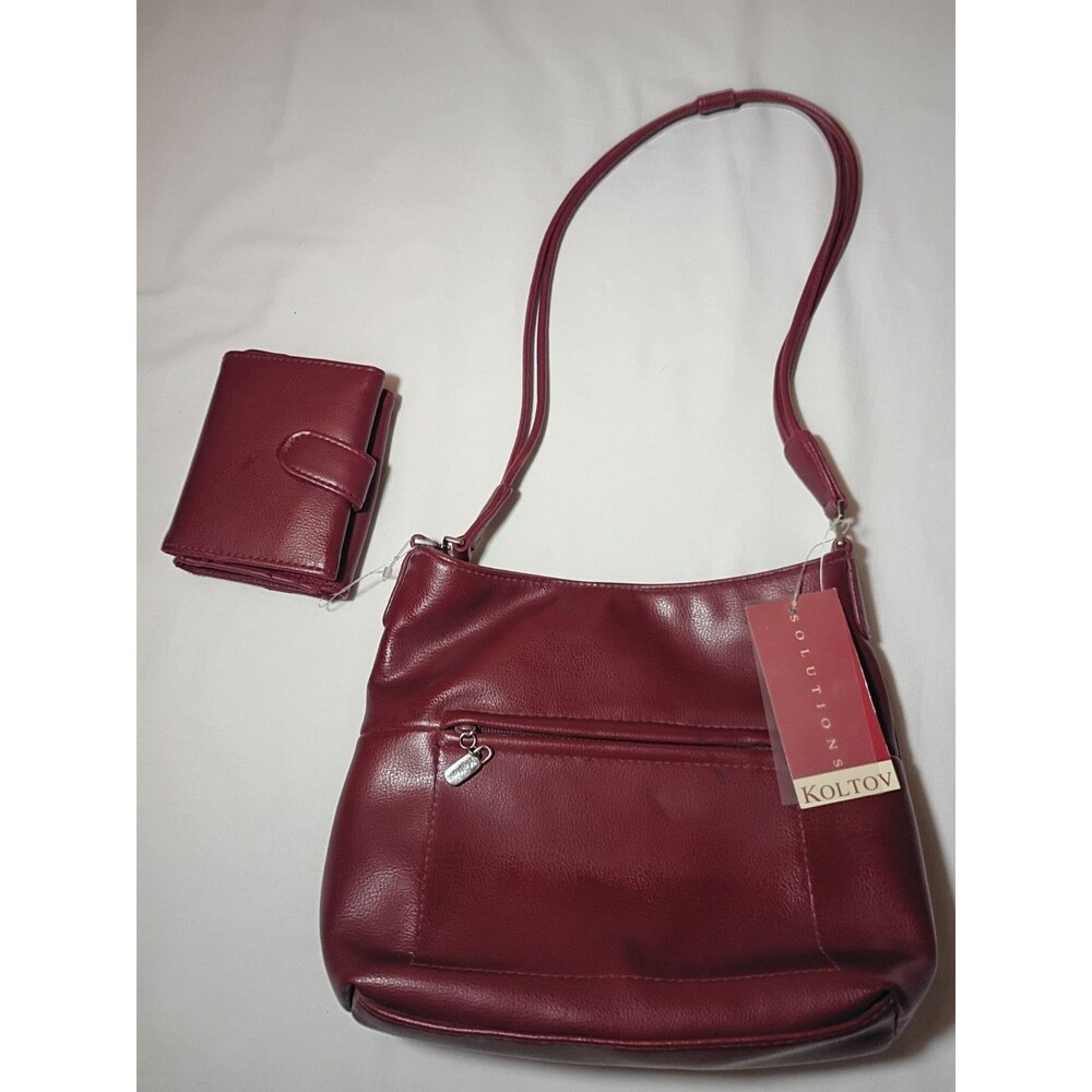 NWT WOMEN'S KOLTOV HANDBAG PURSE & Wallet Dark Ruby MULTIPLE POCKETS